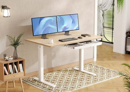 Claiks Standing Desk with Drawers, 48x24 Inch Stand Up Electric Adjustable Height Sit Stand Desk for Computer Workstation, Natural