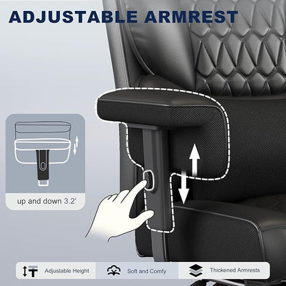 Misolant Big and Tall Office Chair with Footrest, High Back Executive Desk Chair with Adjustable Lift Armrest, 155°Recline，Lumbar Support Pillow, Faux Leather Gaming Chairs for Home or Office Black
