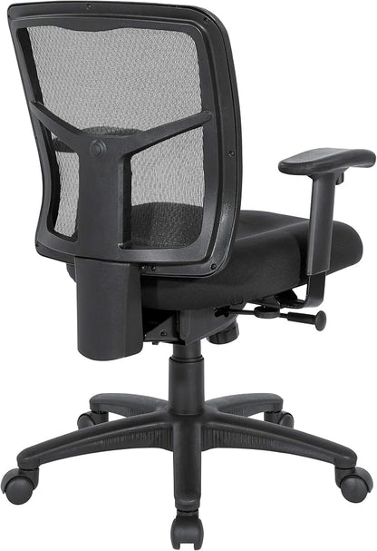 Office Star ProGrid Breathable Mesh Back Manager's Office Chair with Built-in Lumbar Support and Height Adjustable Padded Arms, Coal FreeFlex Fabric