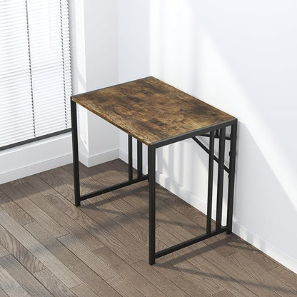 Lutown-Teen 32 inch Small Folding Computer Desk, Writing Gaming Computer Desk for Small Spaces, No Assembly Required Home Office Desk, Rustic Brown