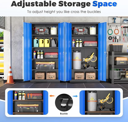 INTERGREAT Metal Garage Storage Cabinet with Lock, 72" Storage Cabinet with Locking Doors and 4 Adjustable Shelves, Lockable Steel Tool Cabinet for Home Office, School, Black Blue