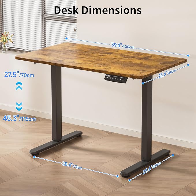 BIZUM 40x24 Inch Electric Standing Desk with Memory Presets, Quiet Motor Height Adjustable Stand Up Desk for Home Office & Gaming, Ergonomic Sit Stand Workstation, Rustic Brown
