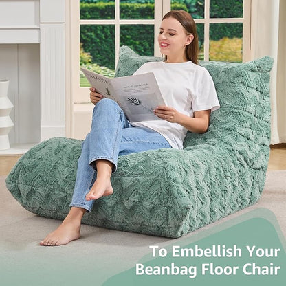 Hobestluk Adults Bean Bag Chair Faux Fur BeanBag Couch for Living Room | Green Chevron,Ergonomic Design,Memory Foam,UltraSoft,Anti-slip Bottom,No Assembly Required,Decorative Style for Living Room
