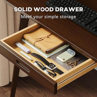 IOTXY Small Writing Desk with Hutch - 31.5" Work Computer Study Table with Drawer for Home and Office, Black Walnut
