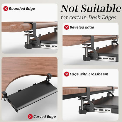 Keyboard Tray, 25 in. Pine Plastic, Keyboard tray Under Desk with Wrist Rest, Mouse Pad, Cup Mat, Lightweight Slide Out Tray, Easy Assemble Adjustable C clamp