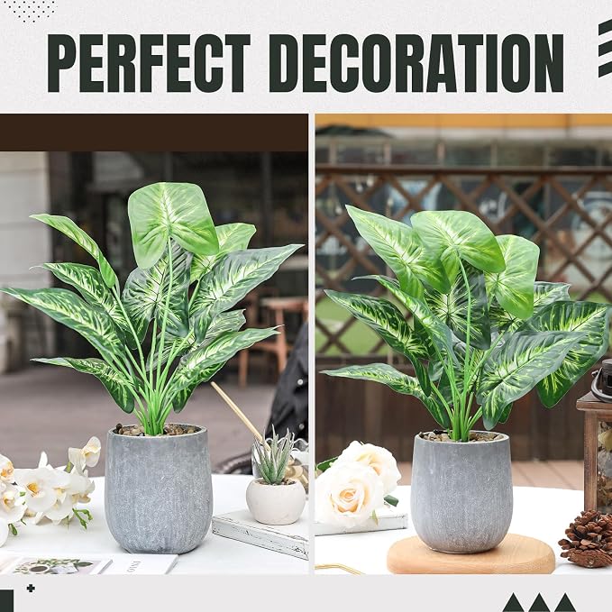 Der Rose 16'' Fake Plants Artificial Potted Greenery Faux Plants for Office Desk Home Bathroom Decor