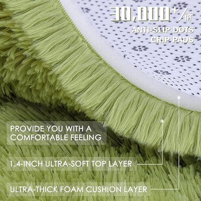 OLANLY 2x8 Machine Washable Runner Rugs for Hallway, Soft Fluffy Shaggy Bedside Rugs for Bedroom, Living Room, Indoor Floor Carpet for Kids Girls Boy, Nursery Rooms, Home Decor Aesthetic, Grass Green