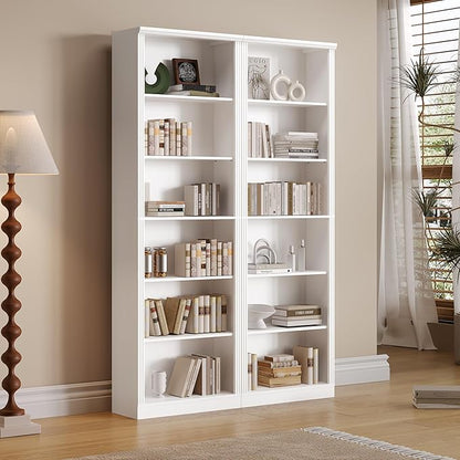 Thacuok White Bookshelf, 75" Tall Bookcase, 6 Tier Adjustable Storage Shelves, Book Shelf with Anti-Tipping Device, Floor Standing Modern Display Rack for Living Room, Bedroom, Office