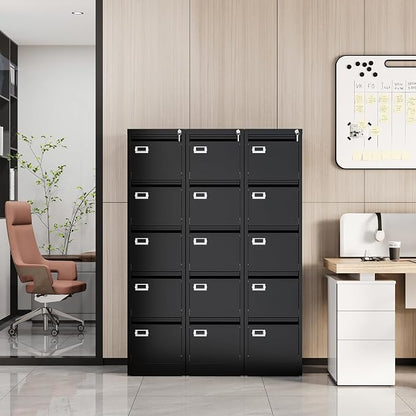 Fesbos File Cabinets - 5 Drawers Vertical 17.8" Deep Lockable Filing Cabinet - Black & Gray Metal Storage Cabinets for Home Office to Hanging Files Letter/Legal/F4/A4 Size