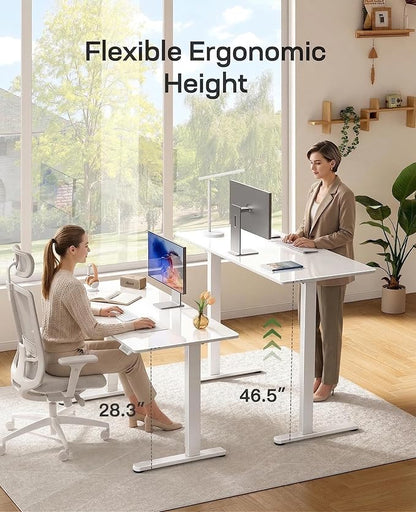 Marsail Glass Standing Desk with Drawer 37 x 22 Inches Stand up Desk Standing Desk Adjustable Height with One-Piece Tempered Glass Top, Ergonomic Home Office Desk with 4 Preset Heights White