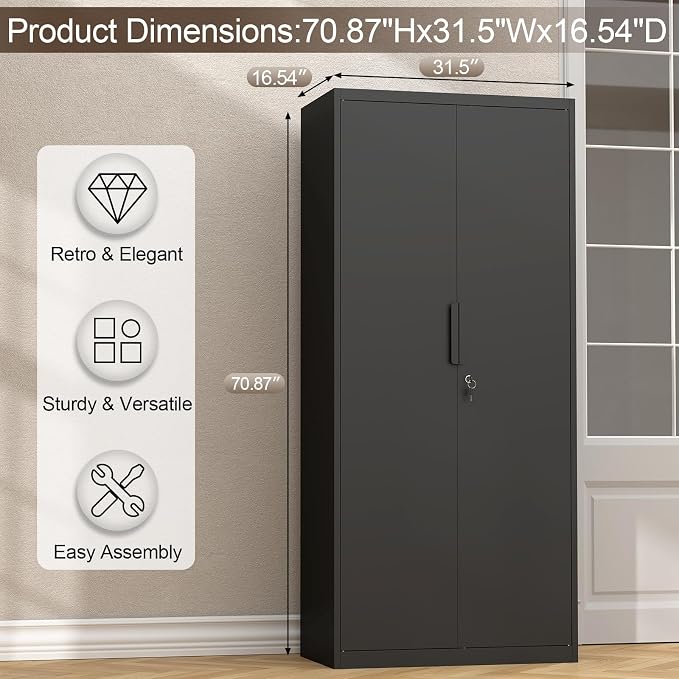 GREATMEET Metal Garage Storage Cabinet, Black Lockable Storage Cabinets with Doors and Shelves,Utility Cabinet for Shop Home Office Garage