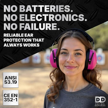 DECIBEL DEFENSE Professional Safety Ear Muffs 37dB NRR - The HIGHEST Rated & MOST COMFORTABLE Ear Protection For Shooting & Industrial Use - THE BEST HEARING PROTECTION...GUARANTEED (PINK)