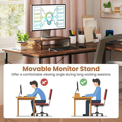 Tangkula L-Shaped Computer Desk with Power Outlets, 95” Long 2-Person Desk with Monitor Shelf, Modern Corner Desk Gaming Table with USB Ports for Home Office