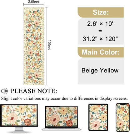DUKINO Runner Rug for Hallway, 2.6x10 Washable Floral Long Kitchen Rug with Non Slip Backing, Lightweight & Stain Resistant Runners for Indoor Entrance, Laundry, Living Room, Bedroom, Beige Yellow