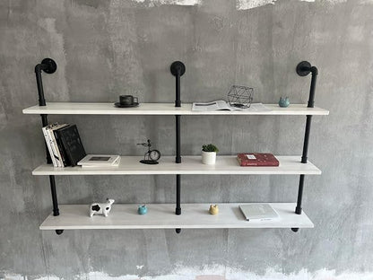 HDDFER Industrial Pipe Shelving Rustic White Pipe Wall Shelves Industrial Shelves with Wood Planks Floating Shelves 60 Inch Farmhouse Bathroom,Kitchen Shelving Wall Mounted