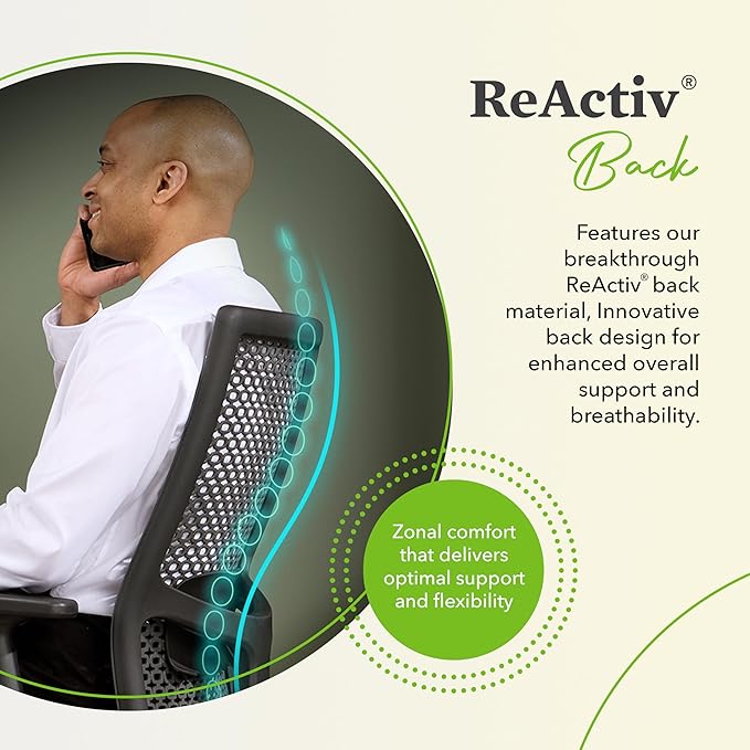 HON Ignition 2.0 ReActiv Ergonomic Office Chair, Mesh Desk Chair with Lumbar Support, Advanced Synchro‑Tilt, Height and Width Adjustable Arms, Swivel Wheels, Black Frame, Black