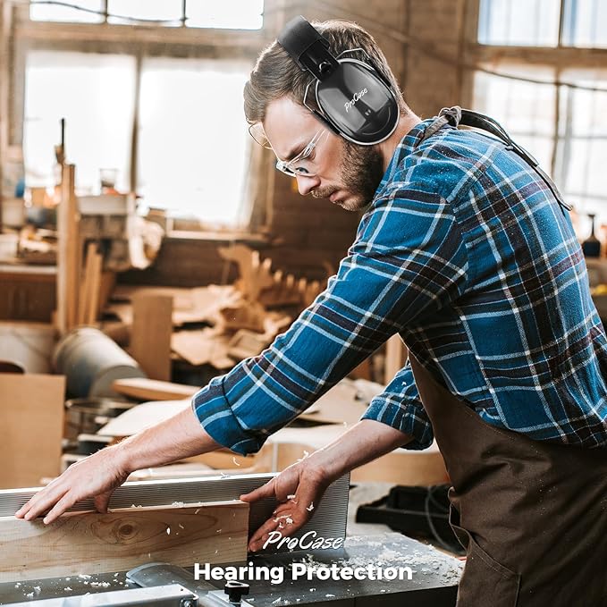 ProCase NRR 32dB Noise Reduction Ear Muffs for Adults & Kids, Hearing Protection for Shooting, Gun Range, Mowing, Construction & Autism Sensory Support, Foldable Safety Earmuffs – Black
