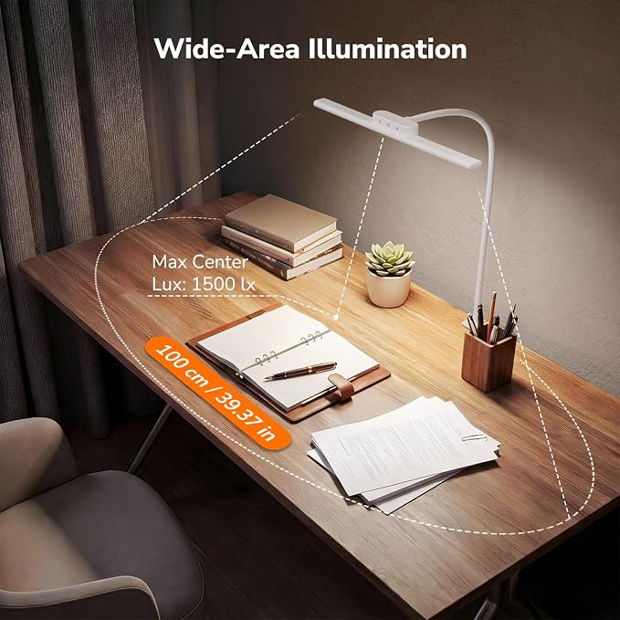 Lepro Led Desk Lamp for Home Office, Metal Architect Lamp with Clamp, 11W 750LM Eye-Caring Task Light, 25 Lighting Modes, Flexible Gooseneck for Monitor, Workbench, Drafting, Crafts, Reading, White