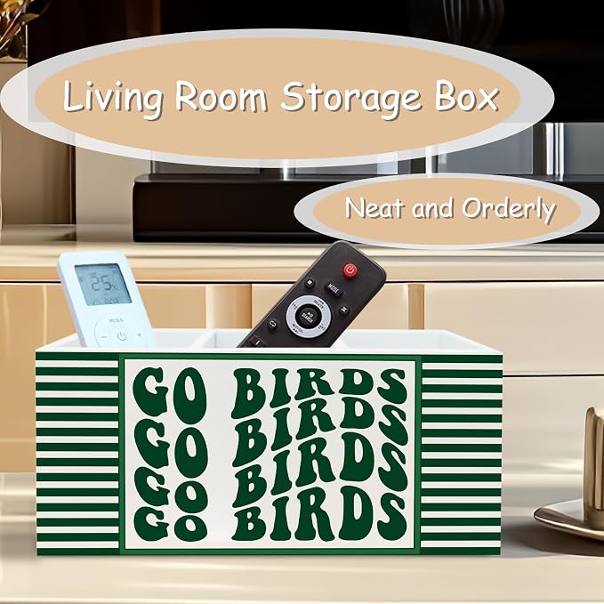 Go Birds Football Pen Pencil Holder Organizer for Desk, Gifts for Football Lovers Players Fans, Trendy Groovy Go Birds Wooden Box Block Sign for Home Office Tabletop Decor
