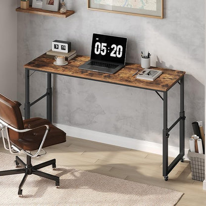 MAHANCRIS Overbed Table with Wheels, Mobile Bed Desk for Queen Size, 36"-43.5" Adjustable Height Rolling Table, Recliner Desk, Mobile Cross Bed for Bedroom, Living Room, Office, Rustic Brown MTHR18001