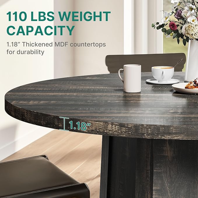 DWVO 47" Round Dining Table for 4-6 People Farmhouse Industrial Dinning Room Table with 1.18" Thickness Wood Grain Tabletop Rustic Circle Dining Table with Hexagonal Base for Eating Dinner Grey