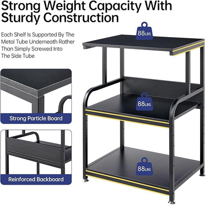 Fannova Printer Stand, 3 Tier Printer Table with Height Adjustable Storage Shelf, Rolling Printer Cart with Wheels for Home Office Organization, Black