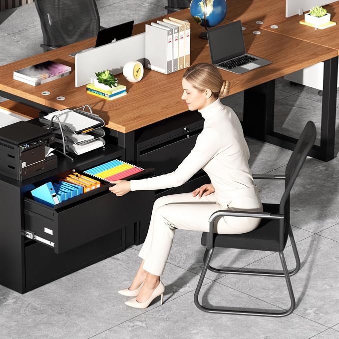 INTERGREAT File Cabinet 2 Drawers,Metal Lateral File Cabinets with Lock for Home Office, Locking Horizontal Filing Cabinet for Hanging Files Letter/Legal/F4/A4, Easy Assemble, Black