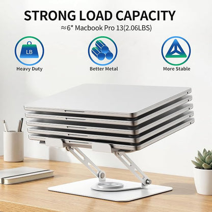 ALASHI Laptop Stand for Desk with 360° Rotating Base, Multi-Angle Adjustable Laptop Stands, Foldable Laptop Riser Compatible with 10 to 17 Inches PC Computer, White