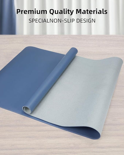 AFIING Desk Pad Protector 23.6" x 13.7" - Non-Slip Waterproof PU Leather Desk Mat for Mouse, Keyboard, Laptop, Office and Home Workspace (Blue Grey)