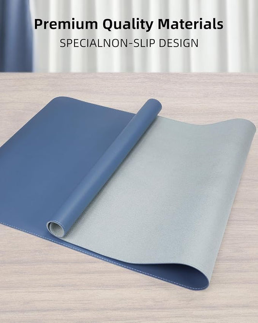 AFIING Desk Pad Protector 23.6" x 13.7" - Non-Slip Waterproof PU Leather Desk Mat for Mouse, Keyboard, Laptop, Office and Home Workspace (Blue Grey)