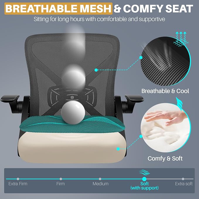 FelixKing Office Chair - Ergonomic Desk Chair Breathable Mesh Task with Wheels and Lumbar Support Home Desk Office Chairs with Flip up Armrest Rolling Swivel for Home Computer Black Pack of 6