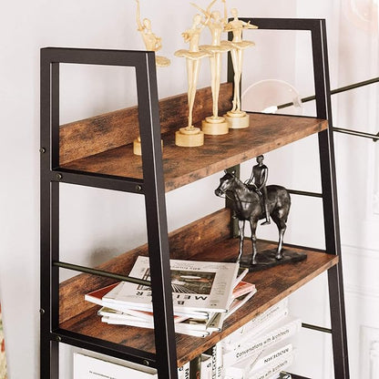 IRONCK 5 Tier Ladder Bookcase with Metal Frame Rustic Brown | Bookshelves and Bookcases,open display shelves; metal frame; shelf baffles; home office