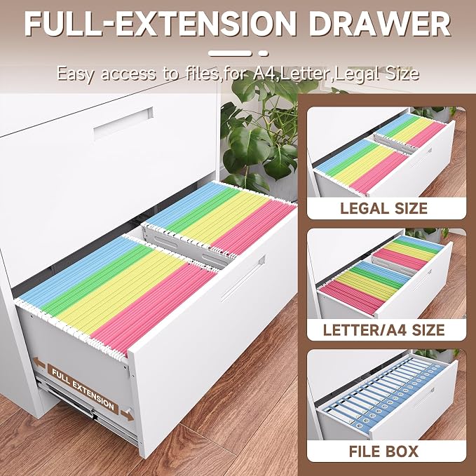 Metal File Cabinets, Lateral Filing Cabinet with 3 Drawers, 65" H File Caninet for Home Office, Office Storage Caninets with Adjustable Shelves for Letter/Legal / A4 - Assembly Required
