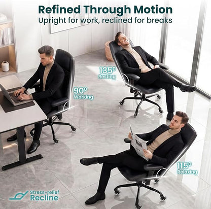 NEO CHAIR Ergonomic Leather Office Desk Chair with Adjustable Height Armrests High Back Lumbar Support Swivel Executive Computer Chair with Wheels Comfy Home Office Chair for Adults (Black)