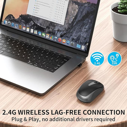 ACOZYKITTEN Wireless Mouse for Portable Computer, 2.4G Noiseless Mouse with USB Receiver, Ergonomics Cordless Optical Silent Mice for Windows PC, Tablet, Laptop, Mac- Gray & Black