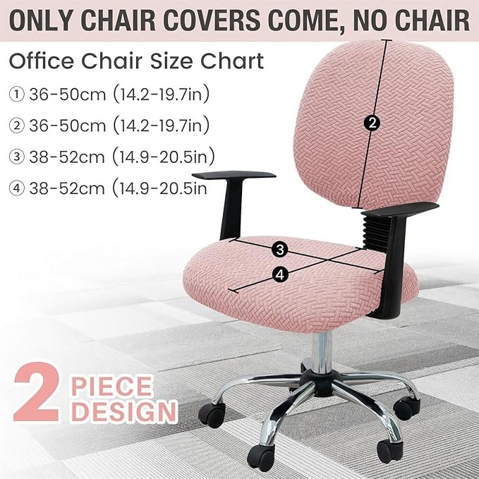 MIFXIN Computer Office Chair Cover Stretch Elastic Slipcover 2 Piece Stretchy Jacquard Washable Computer Chair Covers Furniture Protector for Office Home, NO Chair, Only Covers (Pink)