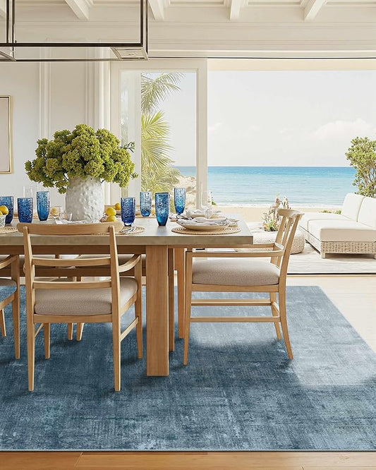 Latte&Fog 8x10 Area Rugs for Living Room, Large Blue Modern Abstract Washable Rug, Boho Non Slip Low Pile Carpet for Indoor Bedroom Dining Room, Office, Dorm, Classroom, Farmhouse and Kids Room - Blue