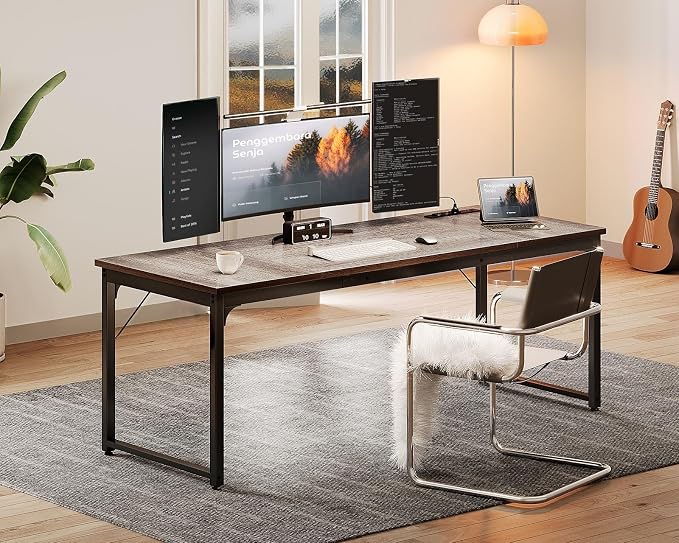 Coleshome 71 x 24 Inch Computer Desk with USB Ports, Large Office Desk, Long Study Student Writing Desk, Grey Oak