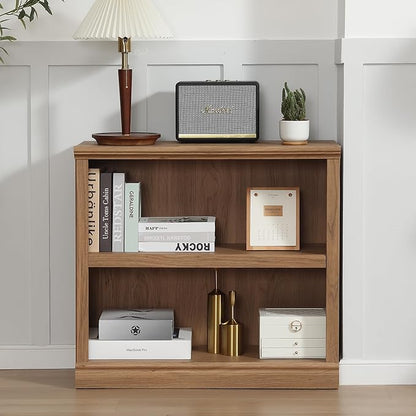 blini 2-Shelf Bookcase Wooden Bookshelves 33in Wide Floor Standing Display Storage Shelves Mahogany Bookcase for Home Office, Living Room, Bed Room