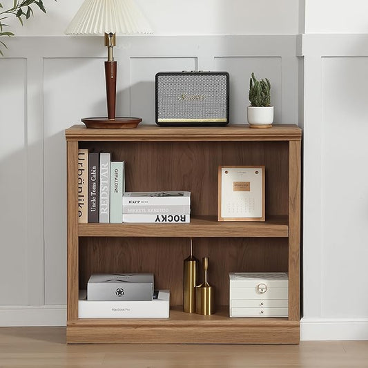 blini 2-Shelf Bookcase Wooden Bookshelves 33in Wide Floor Standing Display Storage Shelves Mahogany Bookcase for Home Office, Living Room, Bed Room