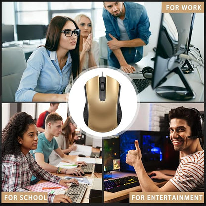 Hoteam 12 Pcs Gold Wired Computer Mouse Bulk Cord USB Computer Mice Ergonomic Wired Mouse for Pcs, Computers, Laptops, Gaming Office Home Supplies