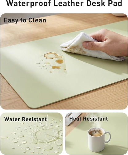 Aothia Faux Leather Desk Mat - Large Mouse Pad, Non-Slip PU Leather Blotter, Waterproof Writing Surface for Office and Home (Grass Green, 40" x 24")