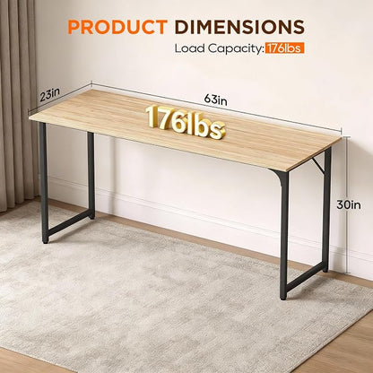 PayLessHere | 63 Inch Computer Desk | Nature | Office Desk with Metal Frame, Adjustable Feet | Water-Resistant, Scratchproof Surface | Sturdy Writing Table for Home Office or Study | Pack of 1