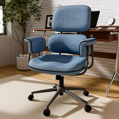 HomeZeer Blue Office Chair, Memory Foam Seat Mid Century Modern Desk Chair | 3.9" Sloped U-Shaped Memory Foam Cushion, Granular Linen Fabric, Lumbar Support, 1.2mm Sturdy Metal Tube, 400LBS Capacity