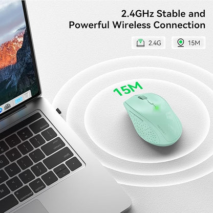 TECKNET Wireless Mouse, 2.4G USB Computer Mouse with 6-Level Adjustable 4800 DPI, 30 Months Battery, Ergonomic Grips, 6 Buttons Portable for PC, Chromebook, Mac - Green
