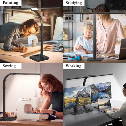 GAEFURY LED Desk Lamp for Home Office, 24W Bright Desk Lamp with Phone Holder Base - 25 Lighting Modes Eye-Caring Desk Light Adjustable Gooseneck Lamp for Workbench Drafting Reading Study
