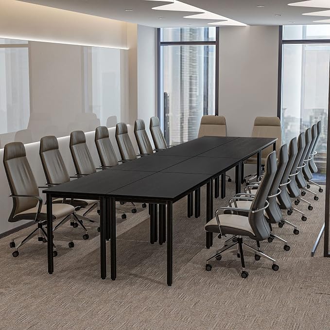 Bonzy Home Conference Tables 16ft Office Computer Desk for Meeting Room Study Writing Printer Table Meeting Seminar Table for 20 People Modern Black 8PCS (188.8"x47.2"x29.5", Black)