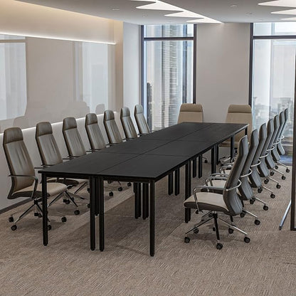 Bonzy Home Conference Tables 16ft Office Computer Desk for Meeting Room Study Writing Printer Table Meeting Seminar Table for 20 People Modern Black 8PCS (188.8"x47.2"x29.5", Black)