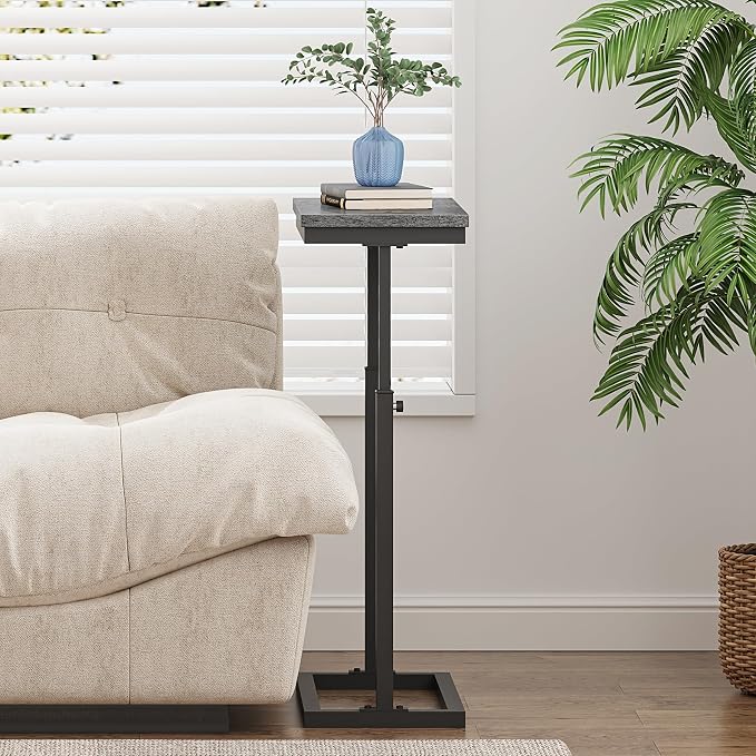 TUTOTAK End Table, Side Table, Tall Couch Table, Sofa Table, Living Room, Bedroom, Grey TB01BY083