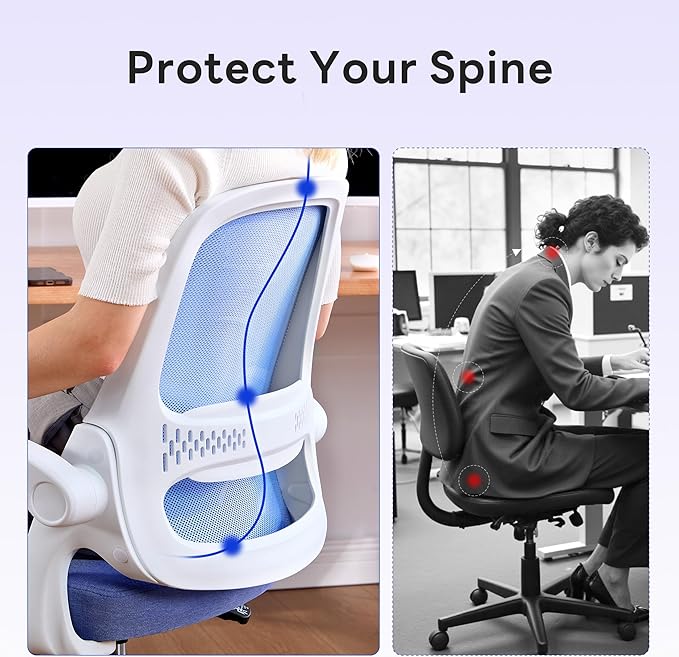 amseatec Office Chair，Ergonomic Mesh Desk Chair,Flip-Up Arms,Adjustable Height,Breathable Mesh Back & Thick Cushion Seat,360°Swivel Rolling Computer Chair,BIFMA Certified,Supports 300 lbs(Blue)
